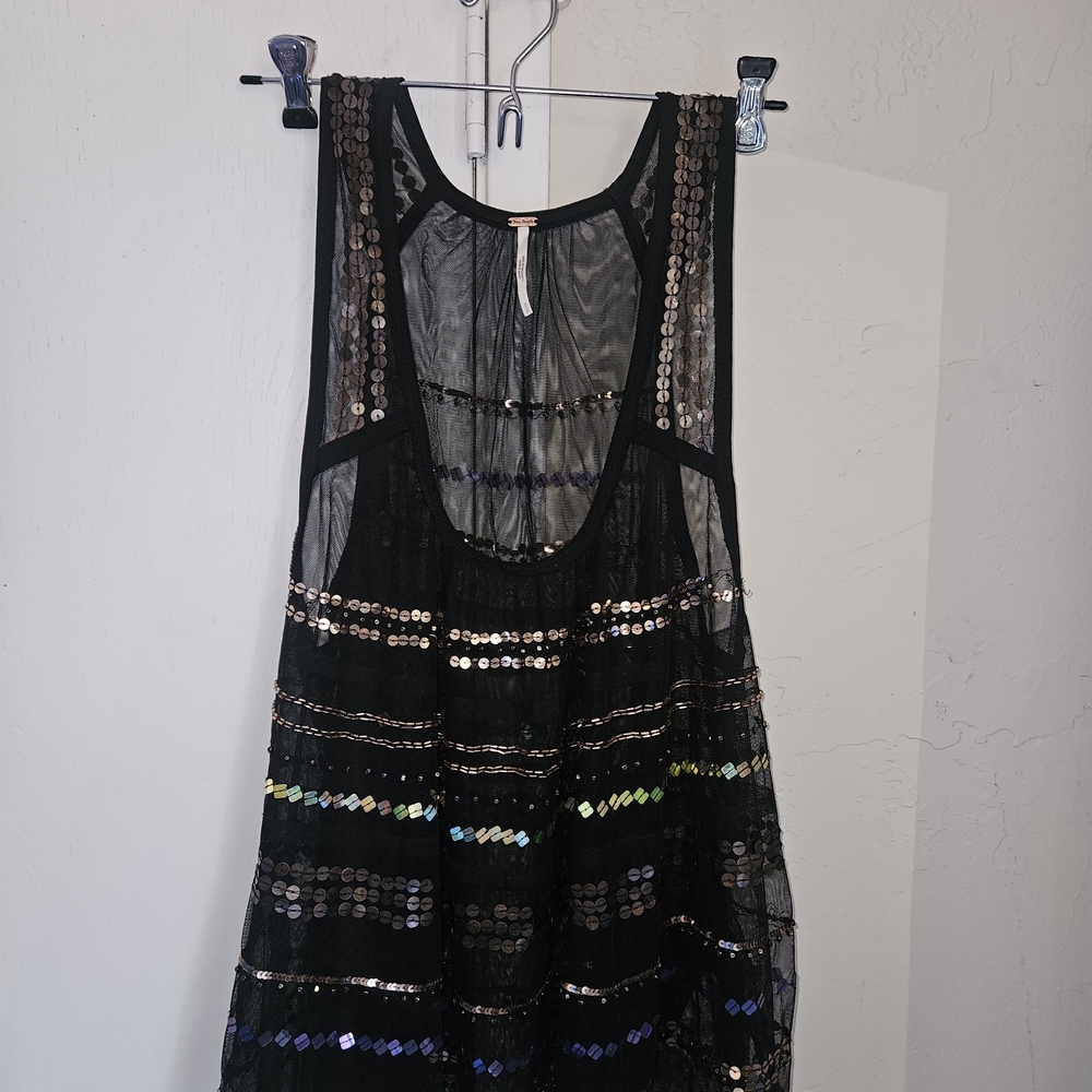 Free People Black Sequin Tank Top